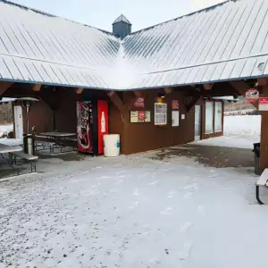 a building covered in snow